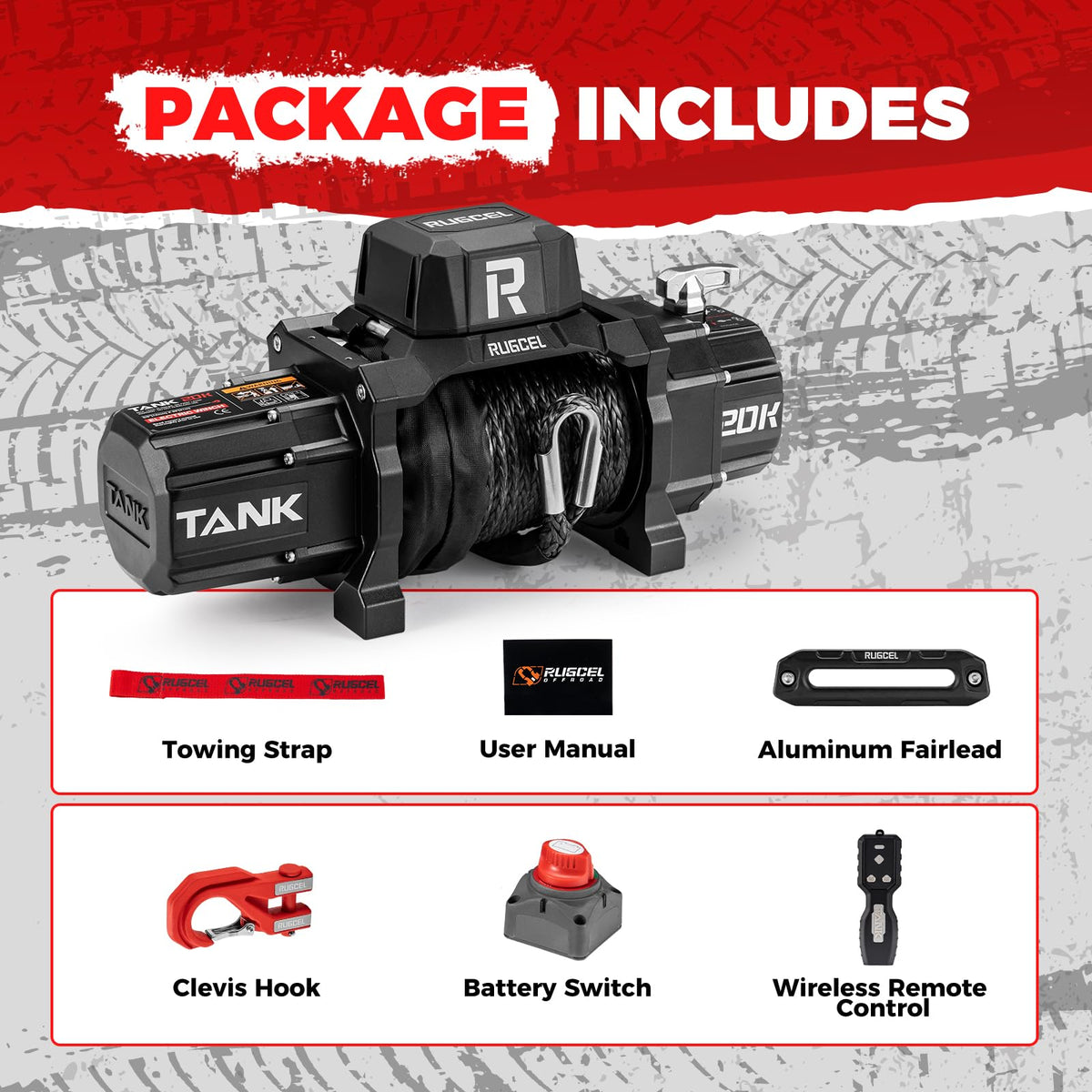 20000lb 12V Heavy Duty Waterproof Electric Synthetic Rope Winch P8378