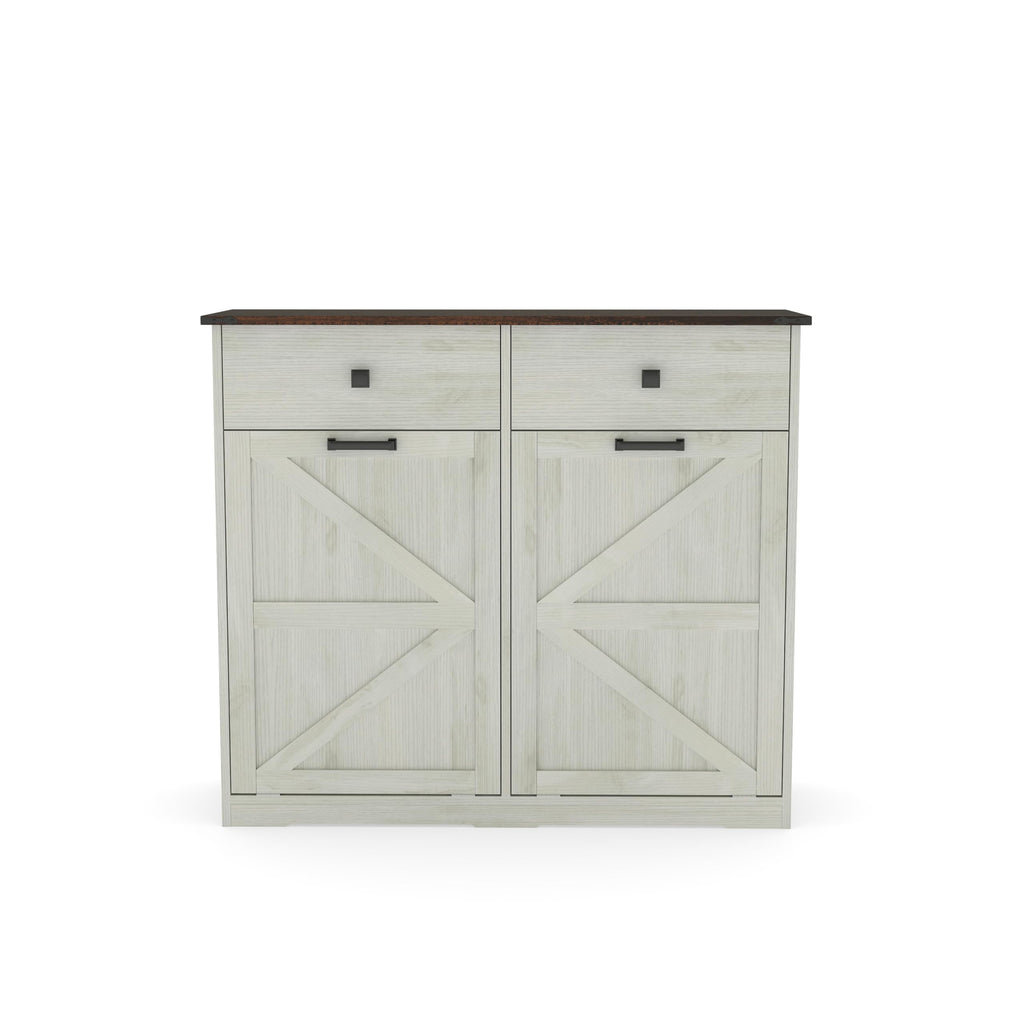 Double Tilt Out Trash Cabinet with Storage Drawers, Antique White J737473