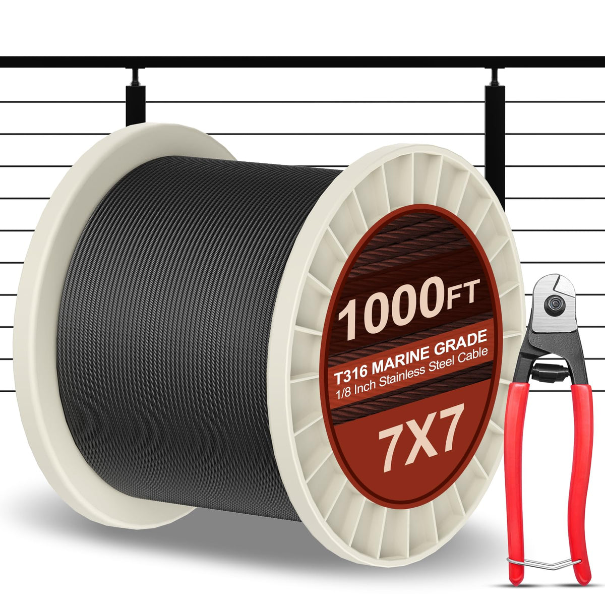 1000FT 1/8" Black Stainless Steel Cable with Cutter U6083