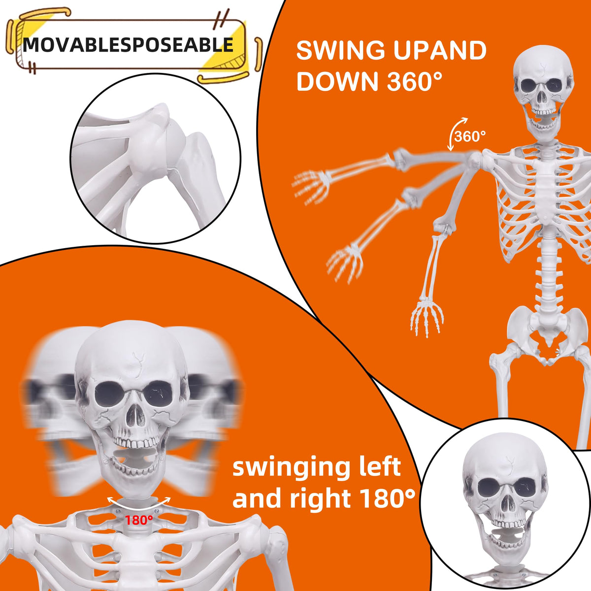 5.4Ft Posable Life Size Skeletons with Movable Joints S526011