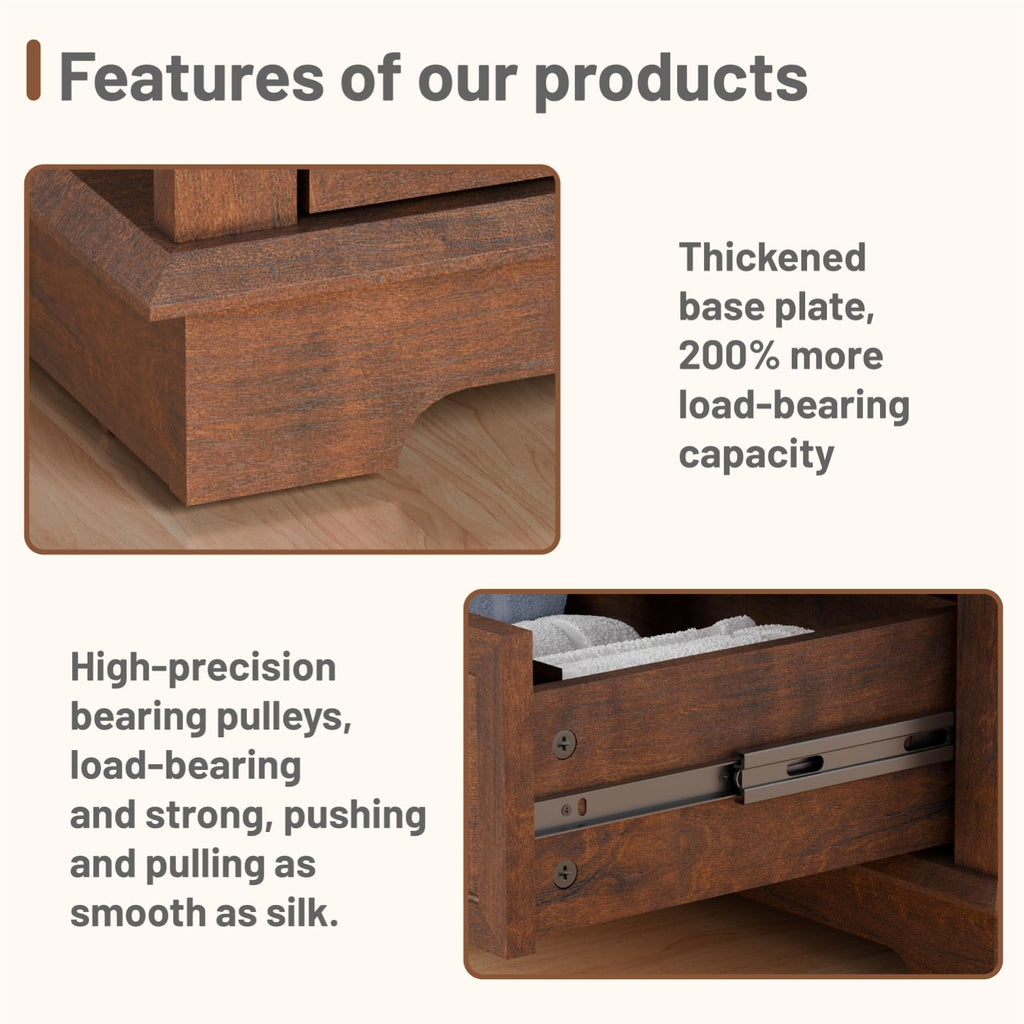 Cherry 3 Drawer Wood Nightstand with Charging Station S466607