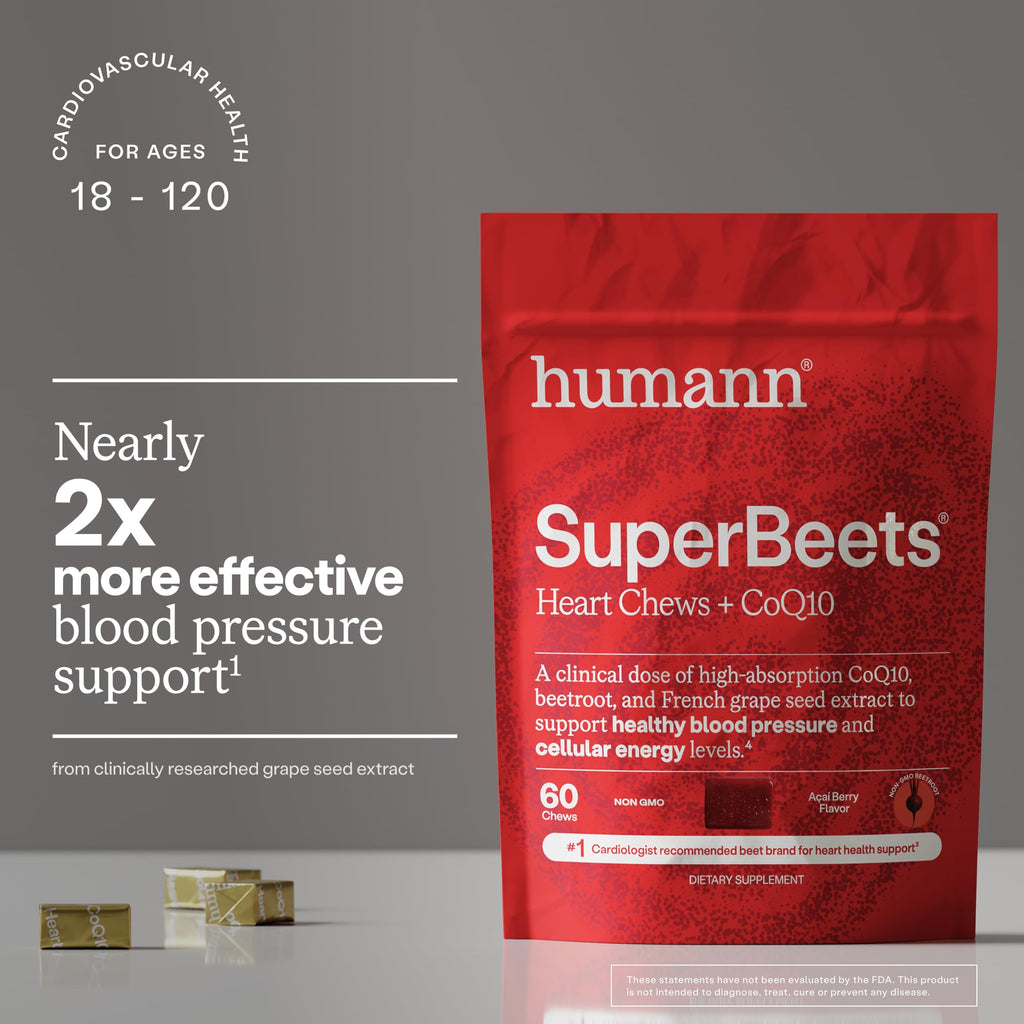 SuperBeets 5-in-1 Heart Chews 150mg CoQ10 60 Ct J35780
