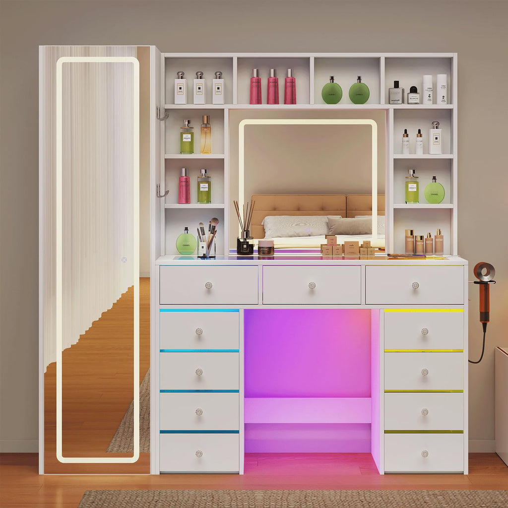 Vanity Desk with LED Mirror, 11 Drawers U708