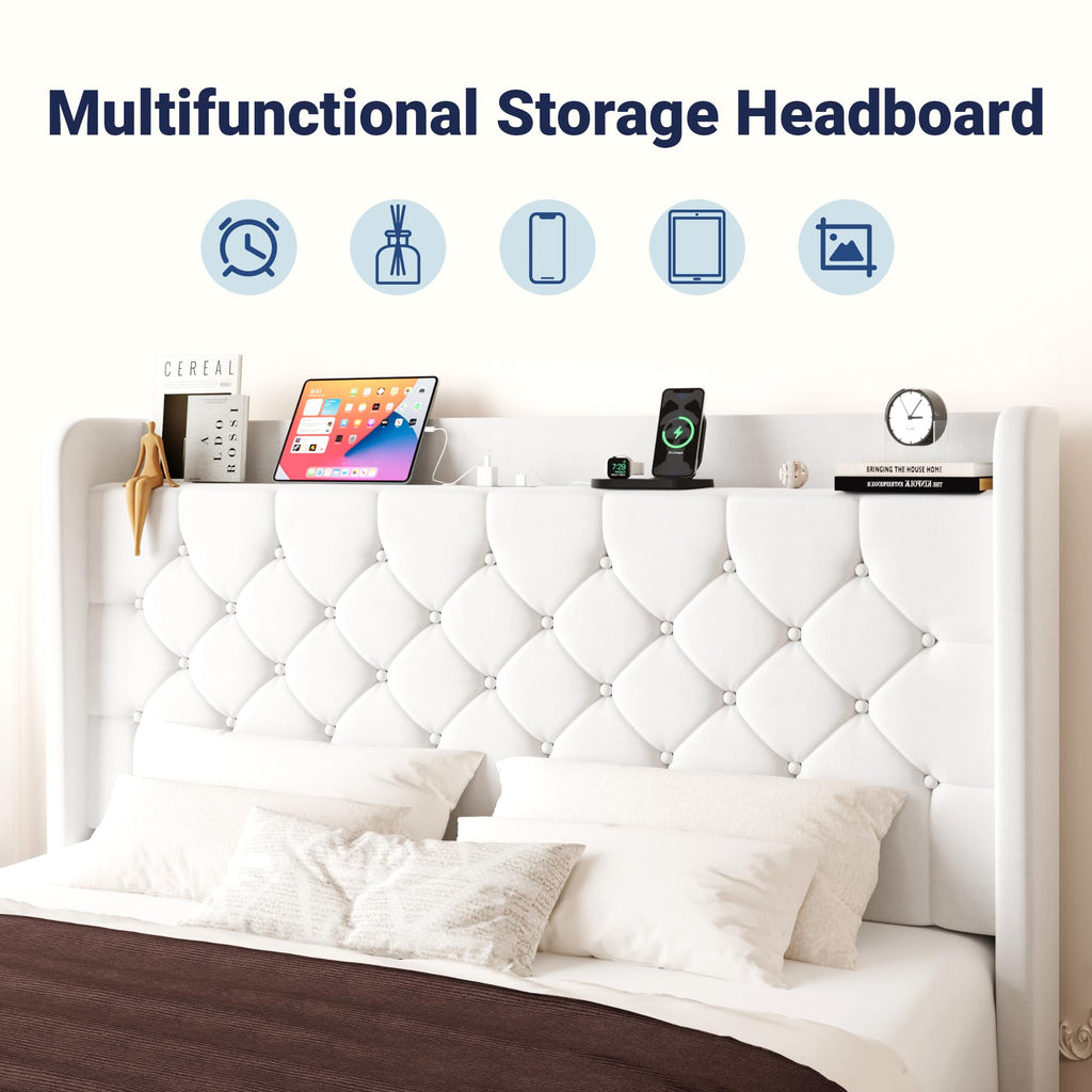 Queen Bed Frame with Storage Headboard and Charging Station P487
