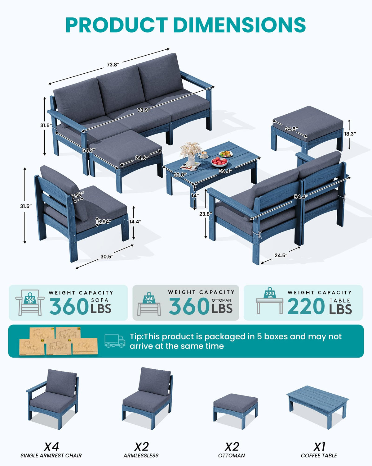 9 Pieces Blue Outdoor Sectional Sofa Set V27039