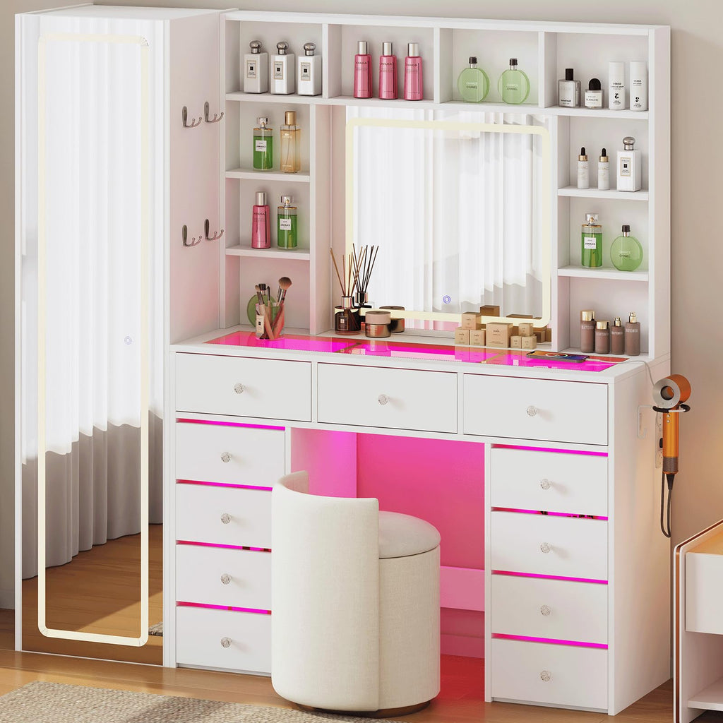 Vanity Desk with LED Mirror, 11 Drawers U708
