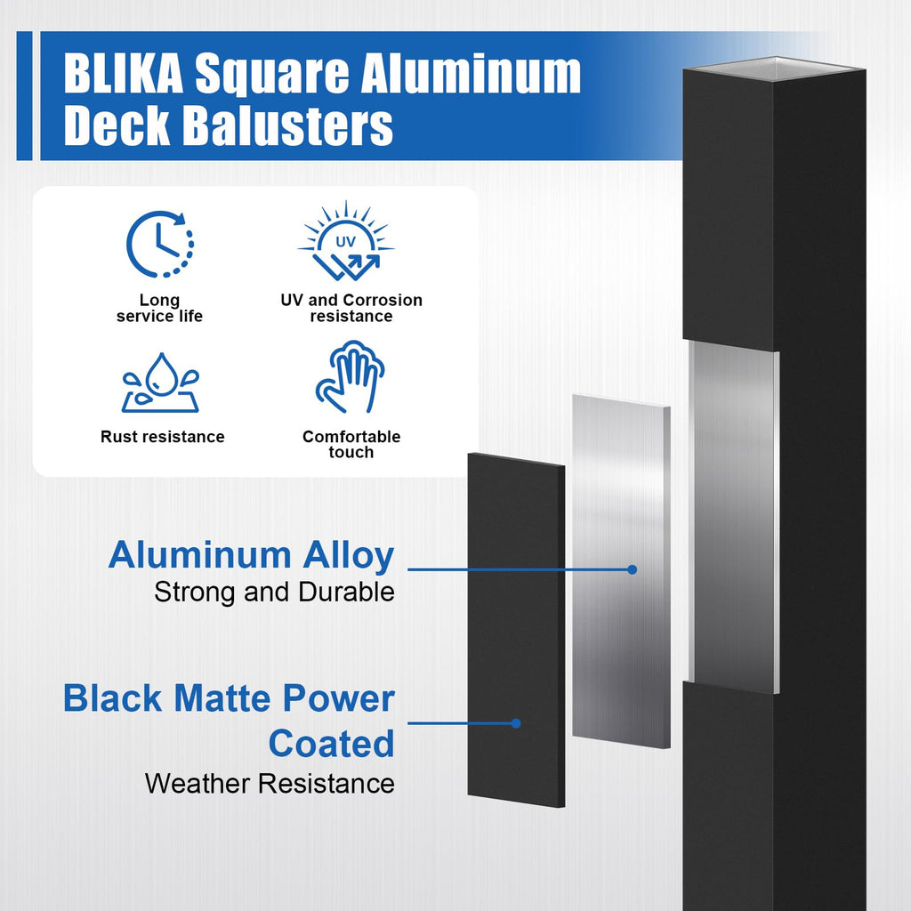 100 Pack 26" Square Black Aluminum Deck Balusters B477