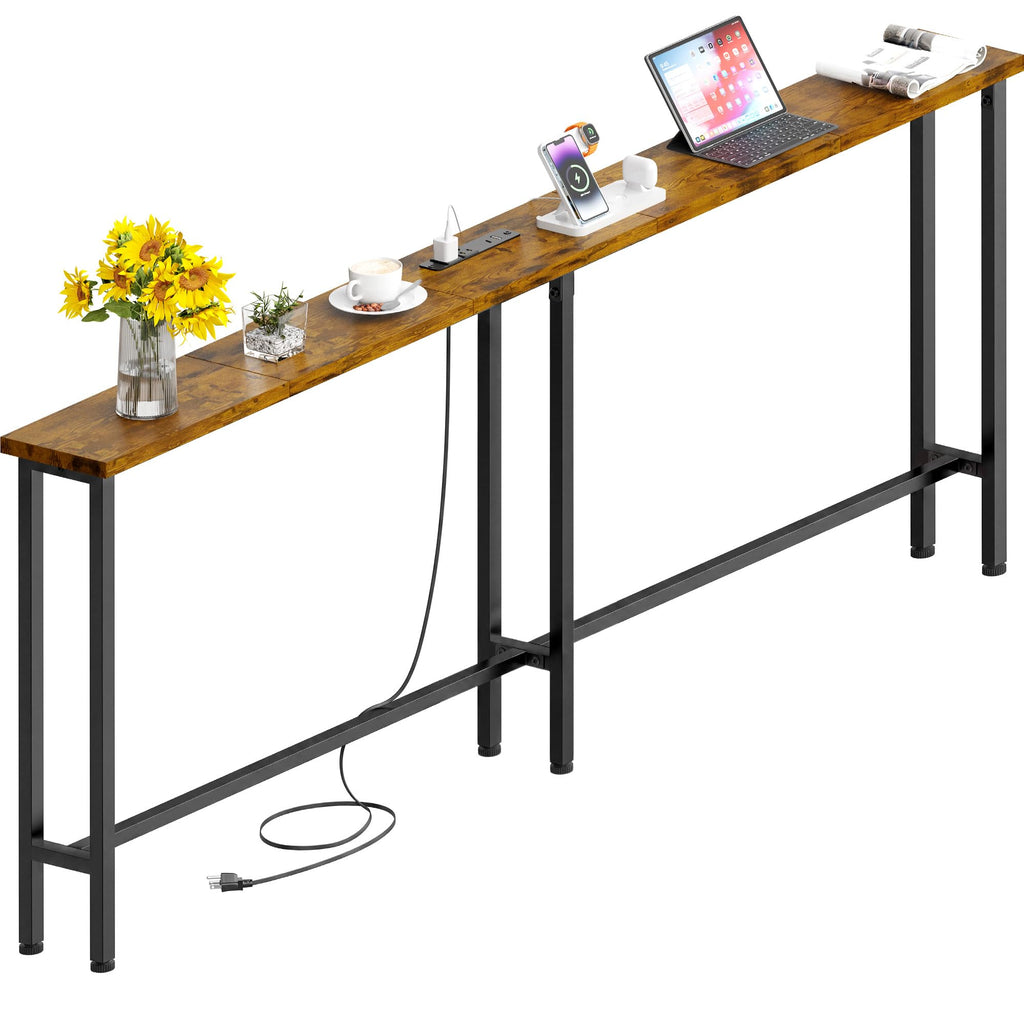 78" Sofa Table with Built-in Power Strip Metal Frame M350