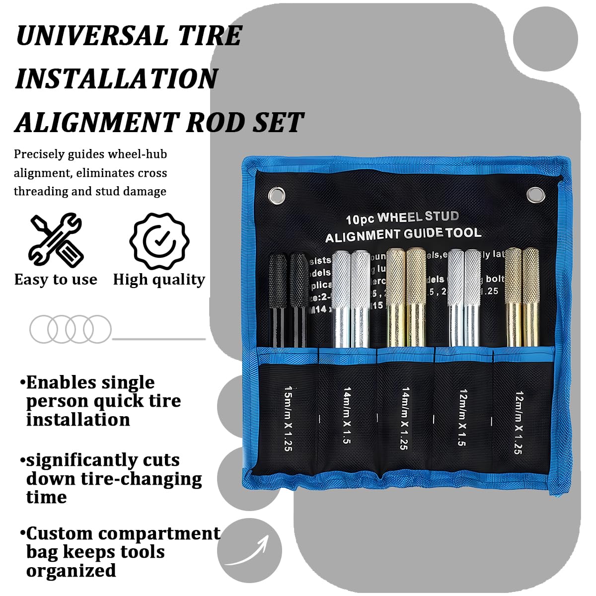 10PCS Wheel Alignment Pin Guide Tool M14 x 1.5/1.25 M12 x 1.5/1.25 M15 x 1.25 F267198