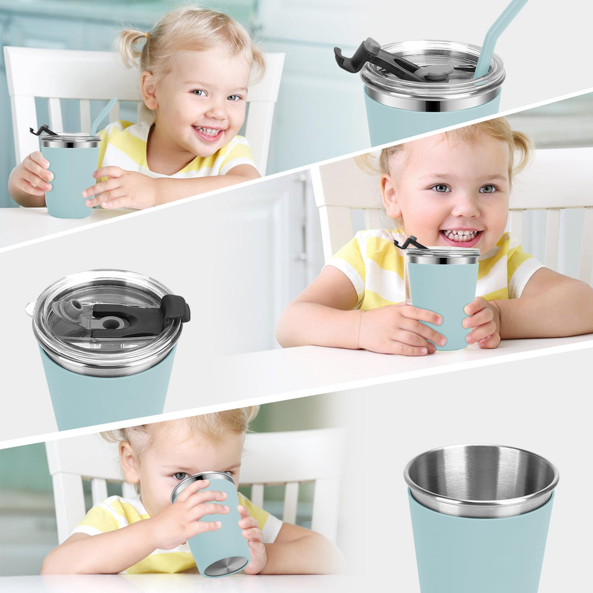 Stainless Steel Kids Cups with Lids, 12oz Spill Proof, 2 Pack U686