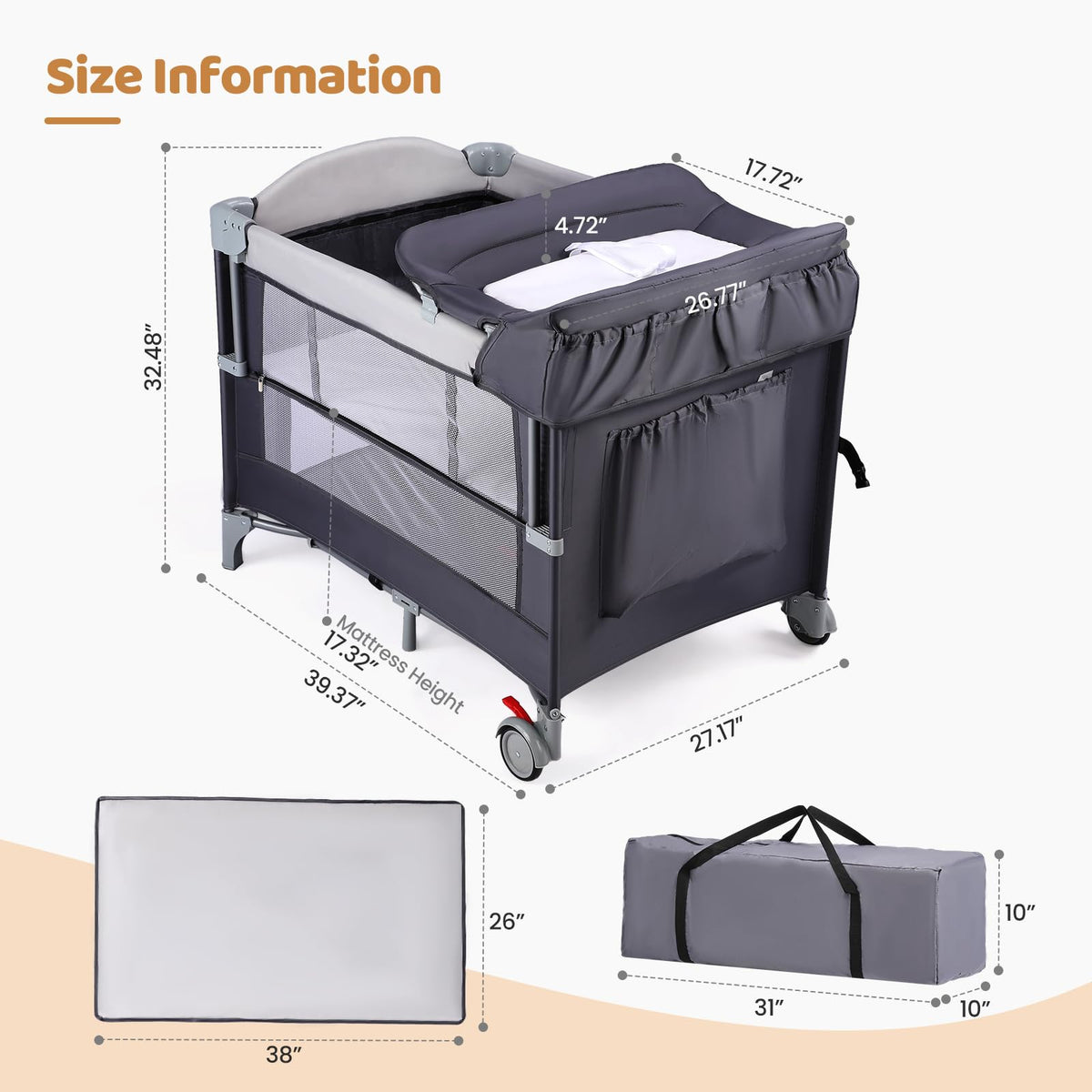 5-in-1 Portable Baby Bassinet with Changing Table and Carry Bag F244705