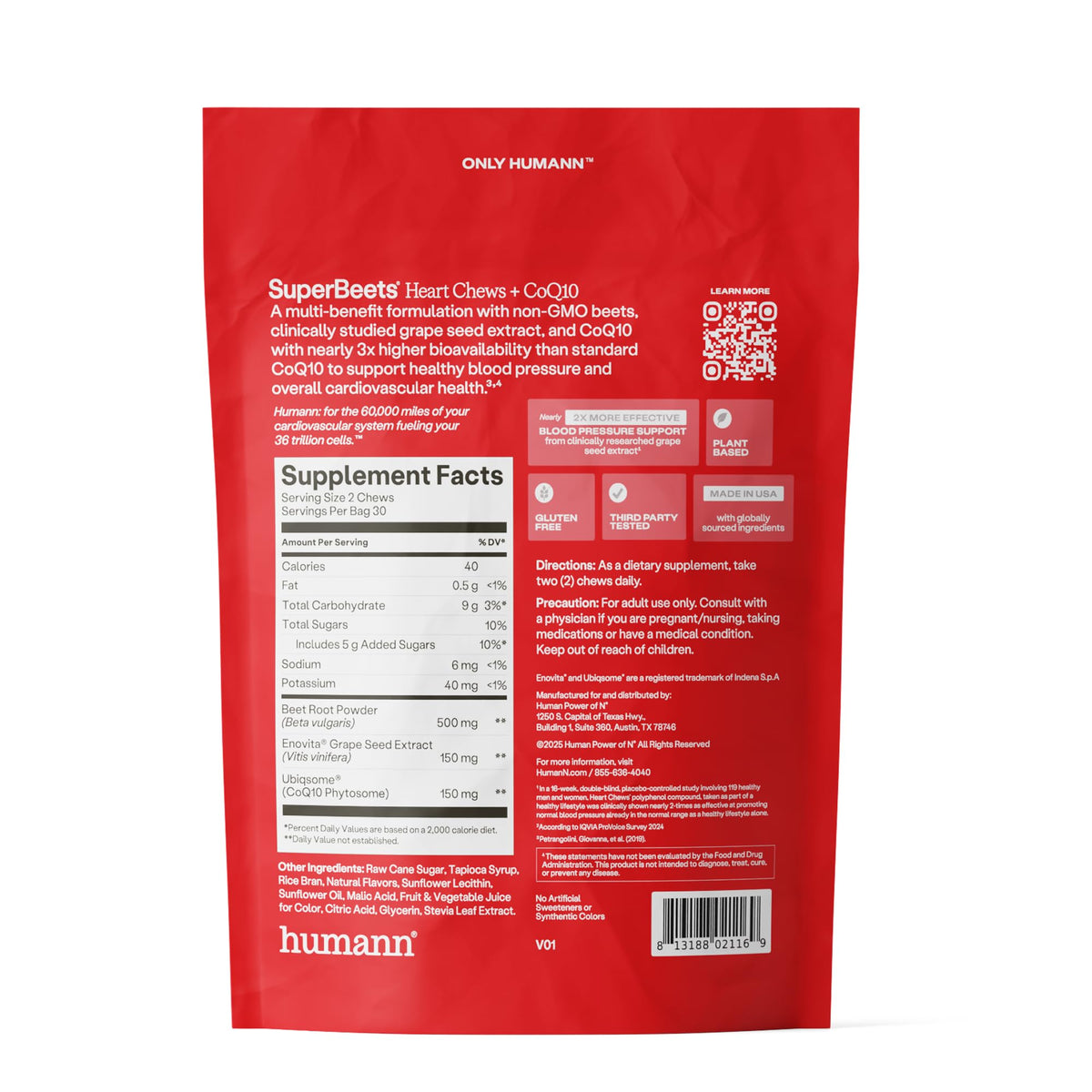 SuperBeets 5-in-1 Heart Chews 150mg CoQ10 60 Ct J35780
