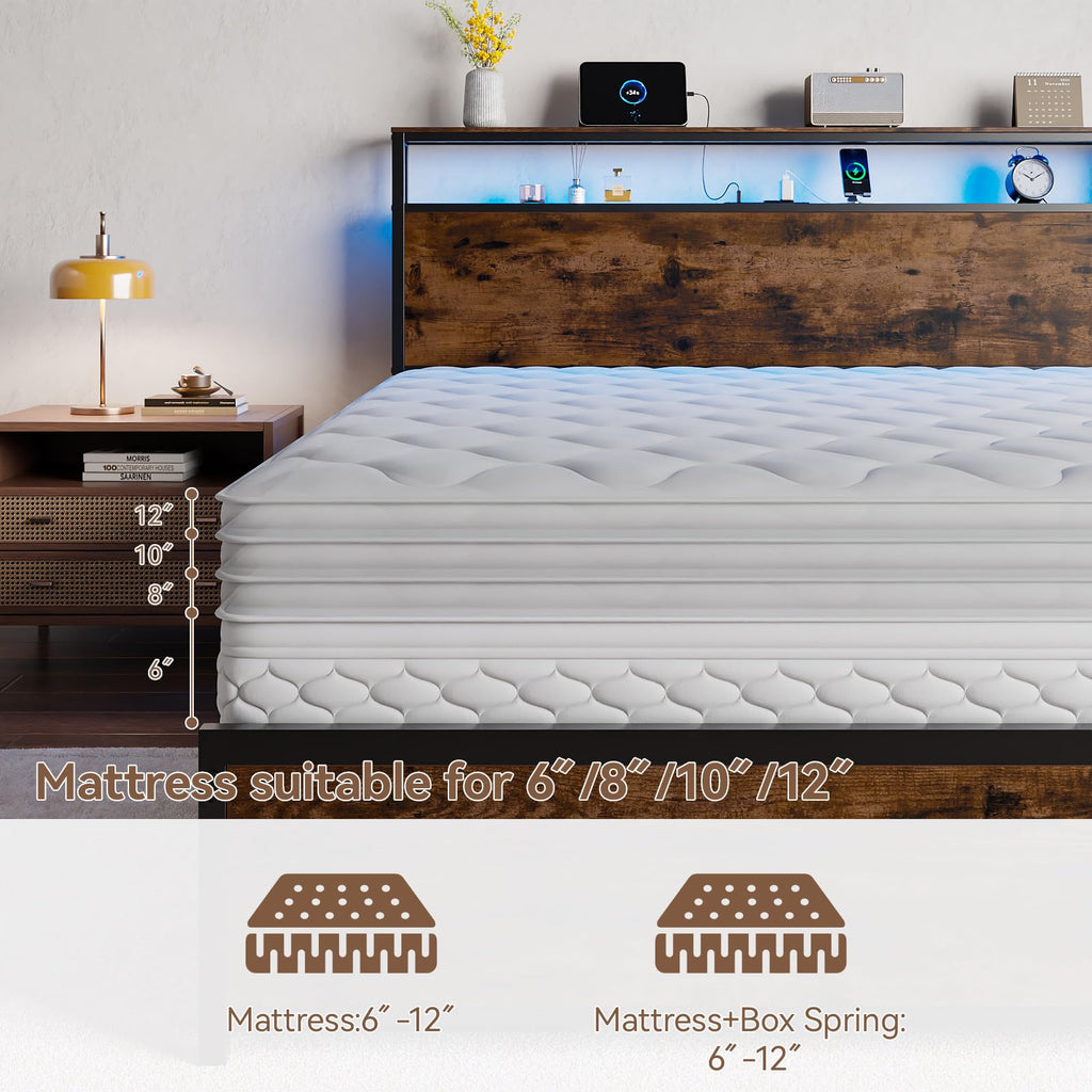 Queen Bed Frame with Storage Headboard & 6 Drawers T604