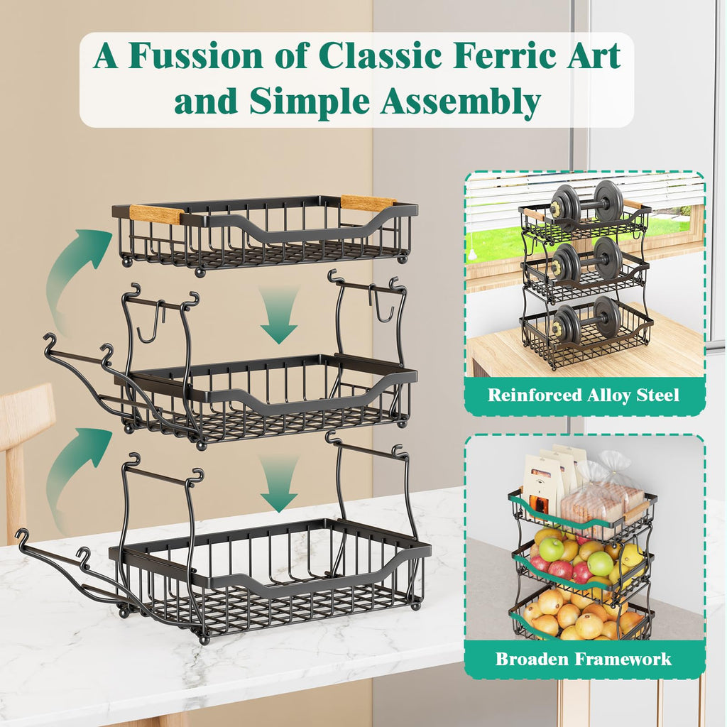 3 Tier Black Metal Wire Fruit Basket N300115