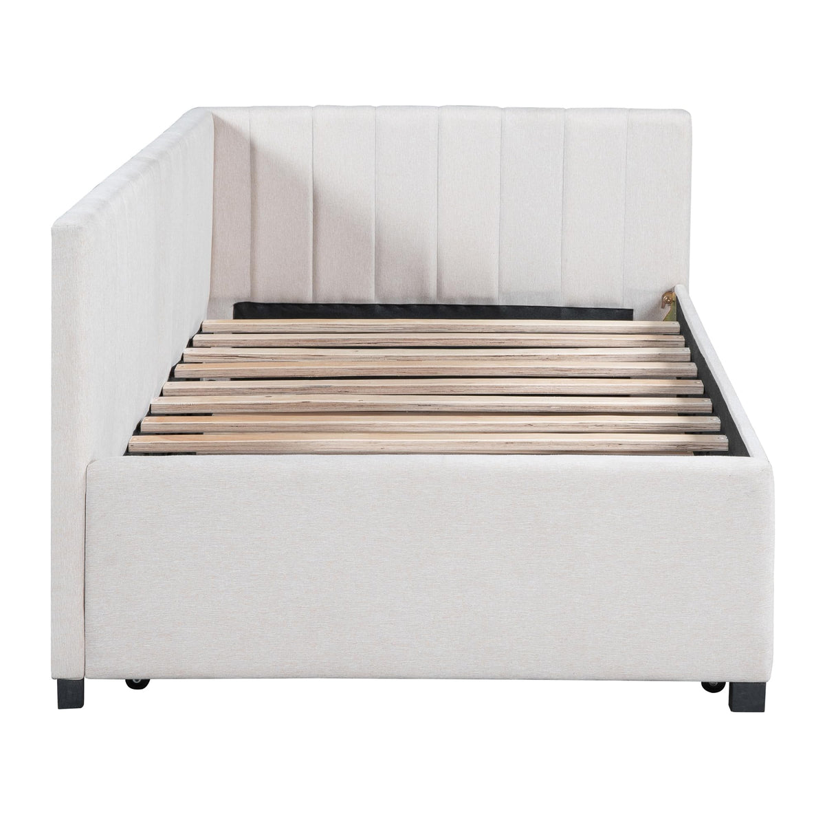 Beige Linen Twin Size Upholstered Daybed with Trundle U389707