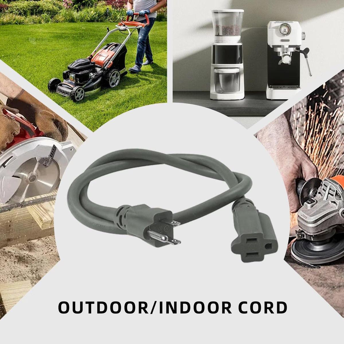 100ft Indoor Outdoor Extension Cord 12/3 SJTW Heavy Duty 15Amp 1875W Gray I853