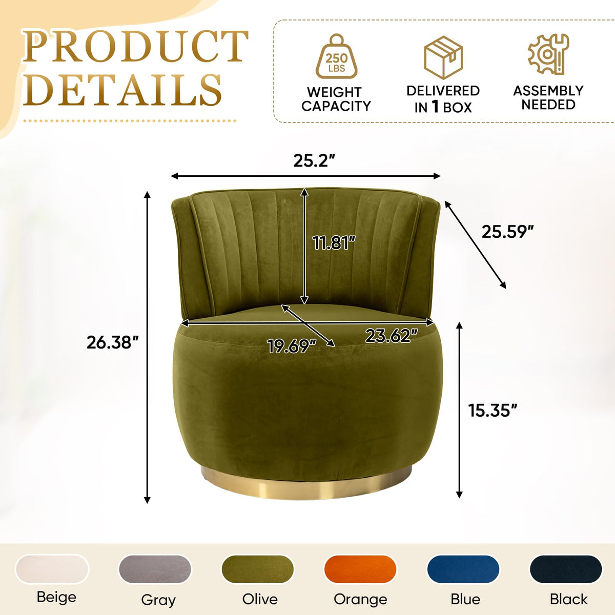 Velvet Swivel Barrel Chairs Set of 2 X91166