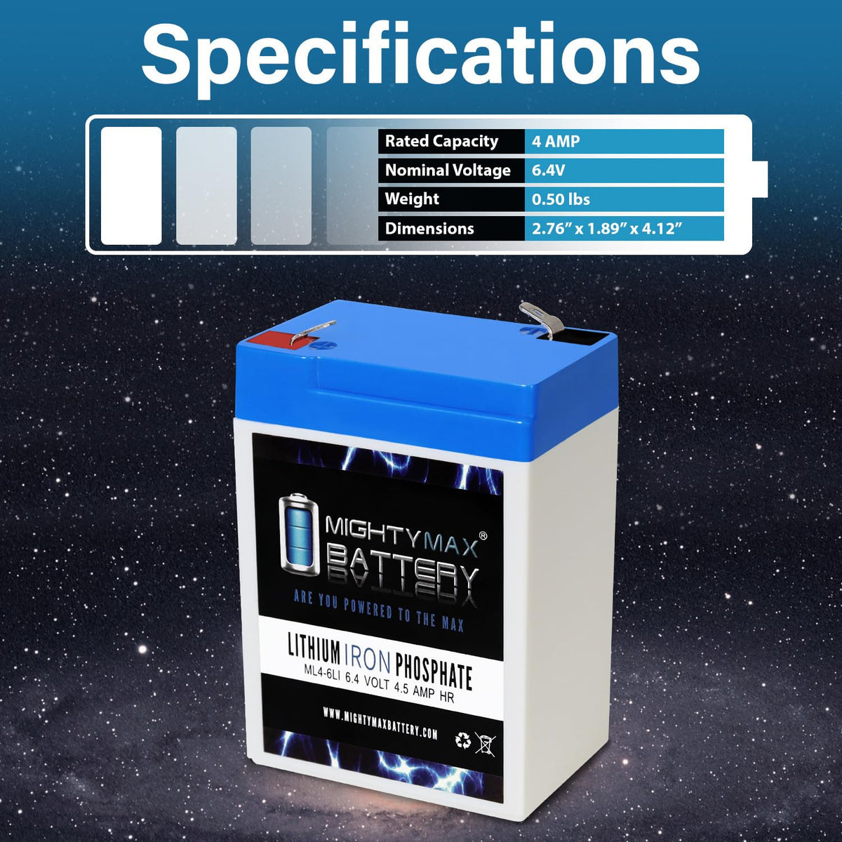6 Volt 4.5 AH LiFePO4 Rechargeable Battery U4263