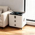 White Nightstand with Charging Station and LED Lights B5774