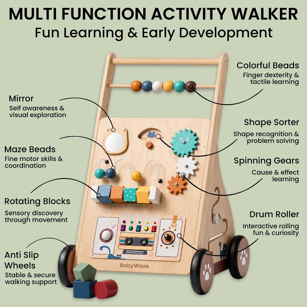 Wooden Baby Walker with Wheels U794572