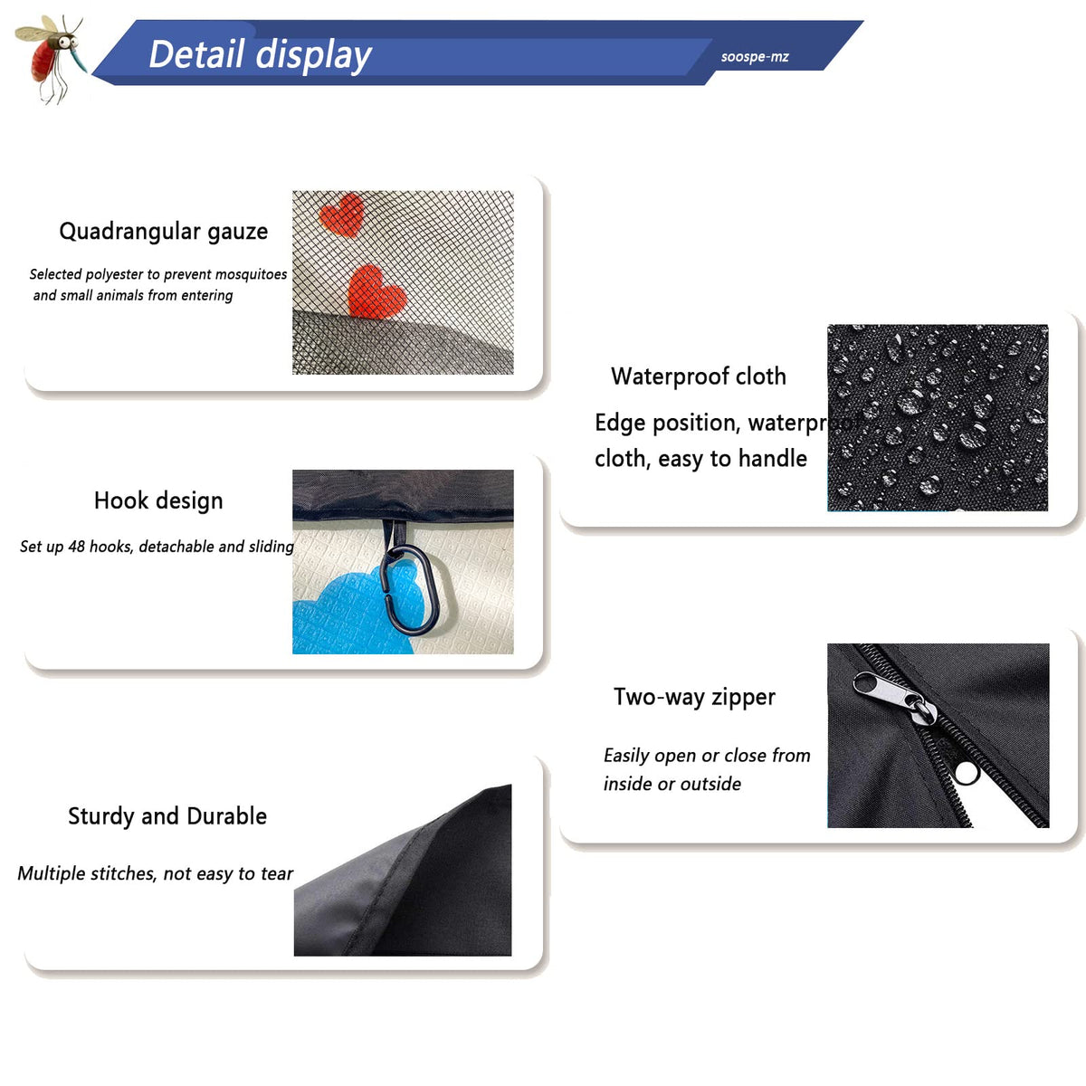 10x12 Gazebo Replacement Mosquito Netting 4-Panel Sidewall Screen with Zipper Black Y782