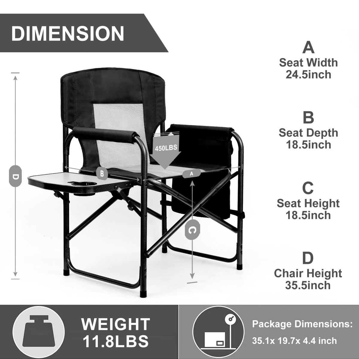 Camping Chairs, Folding Chairs for Outside, Directors Chairs Foldable Adults Heavy Duty, Support to 450LBS V6009
