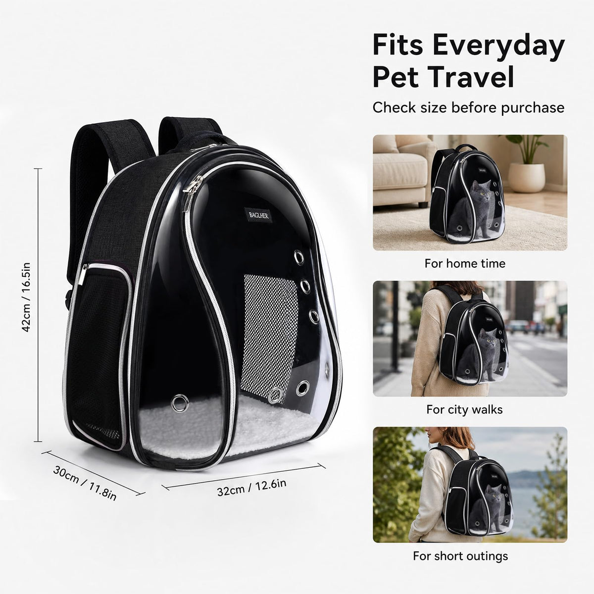 Cat Carrier Backpack Bubble 18 Lbs Black R8656