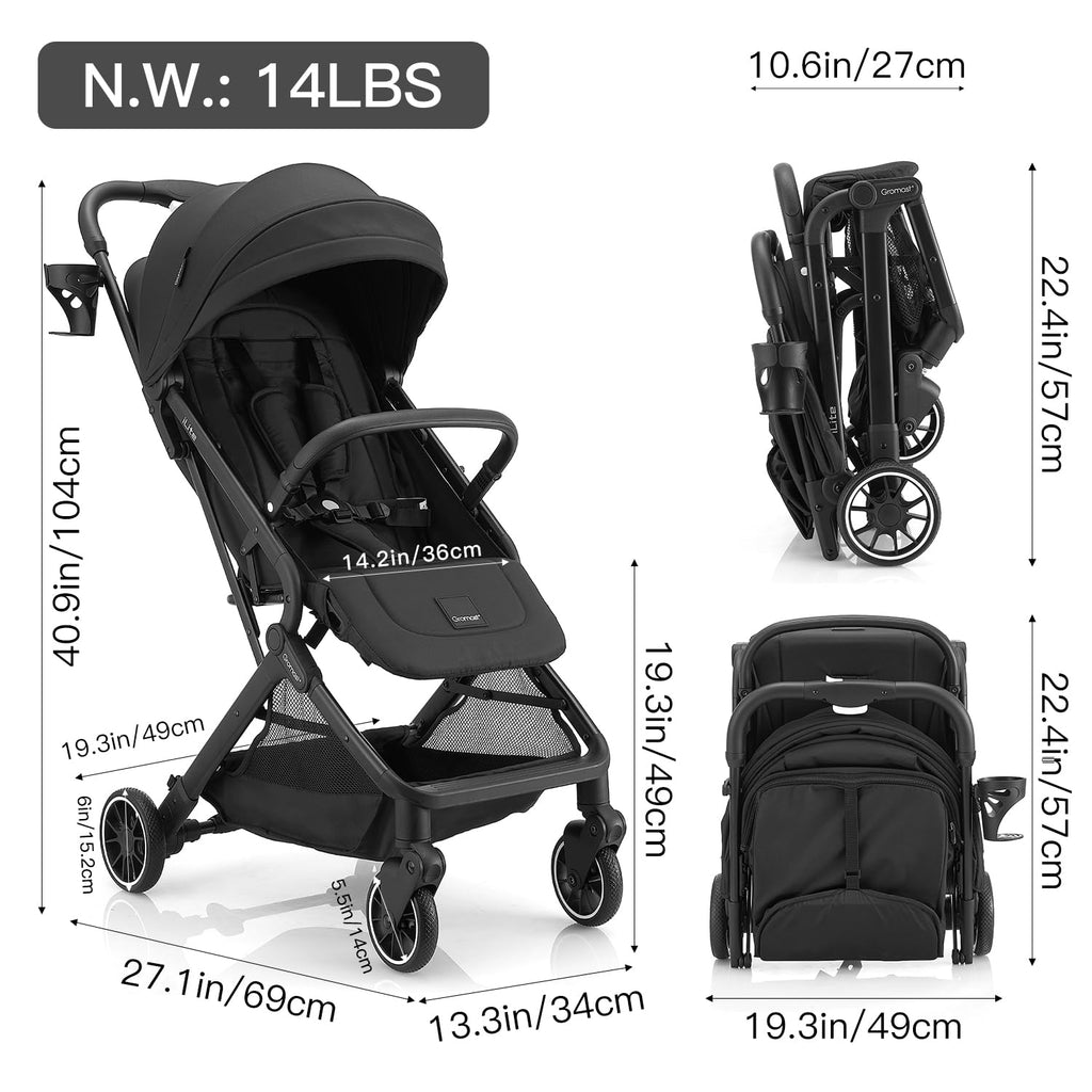 Black Lightweight Fold Baby Stroller with Canopy and Cup Holder Z78025