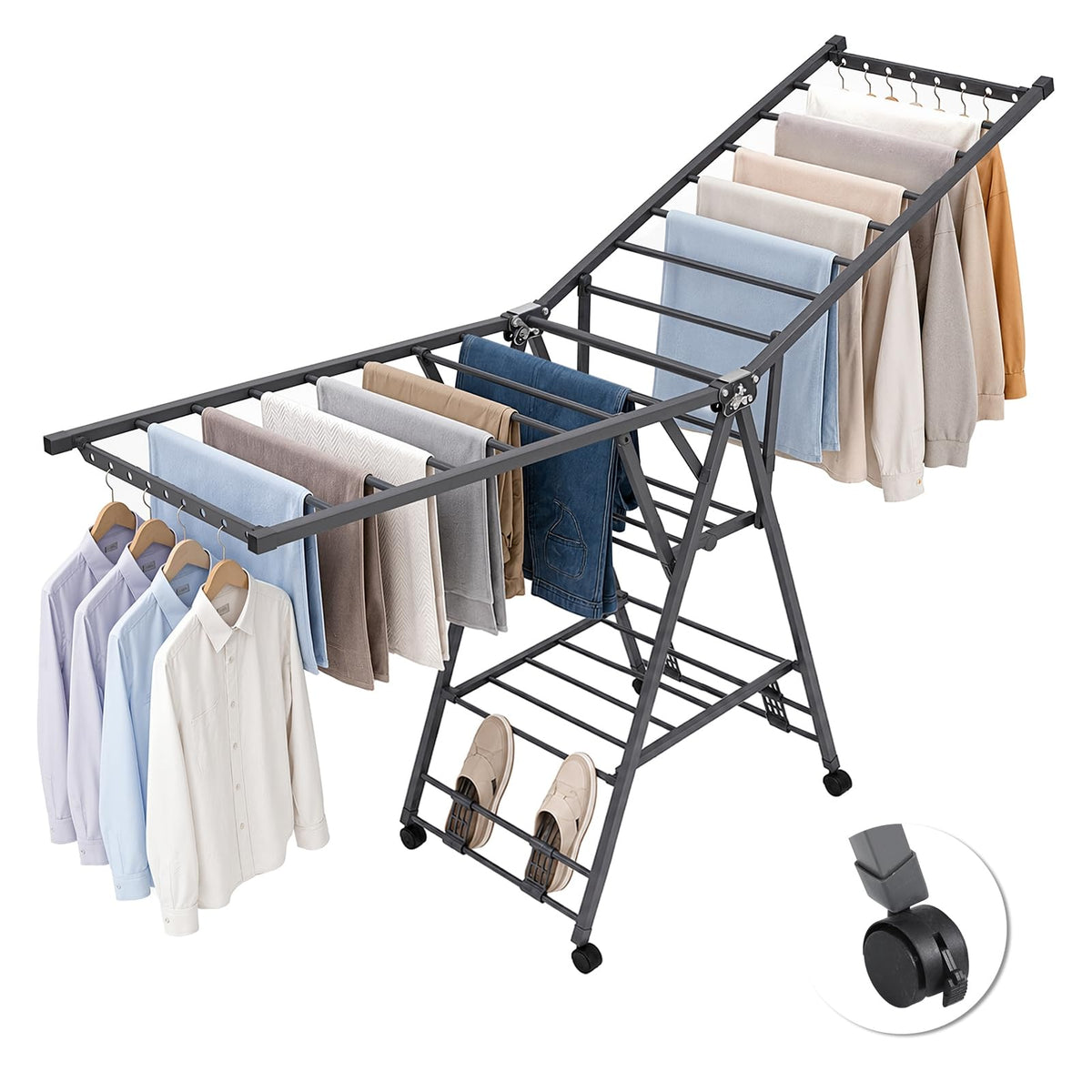 Foldable Metal Clothes Drying Rack with Wheels N161136