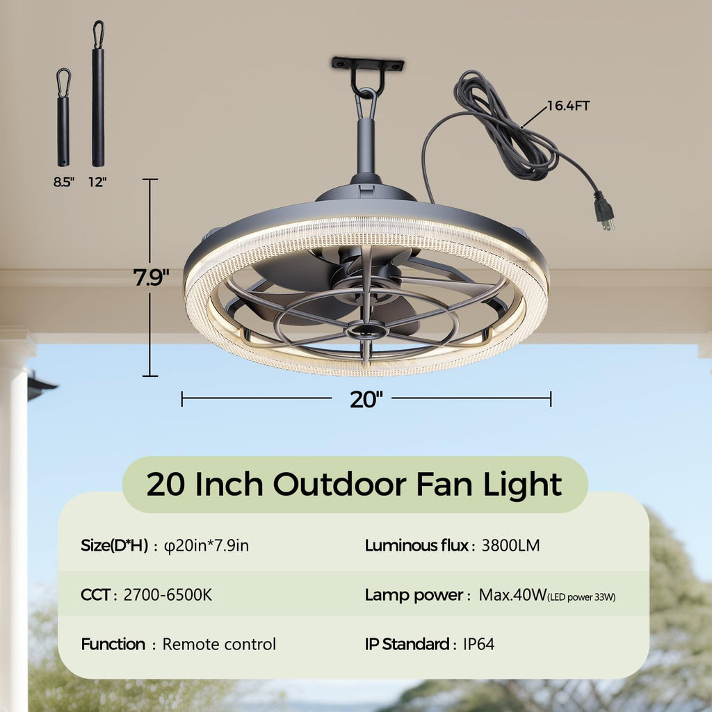 20" Outdoor Ceiling Fan with Light Y75356