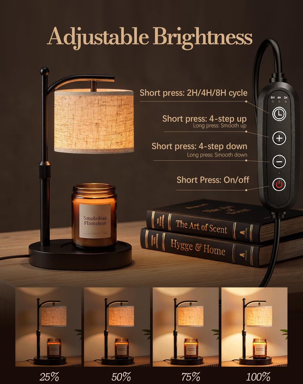 Adjustable Height Candle Warmer Lamp with Timer & Dimmer V85058
