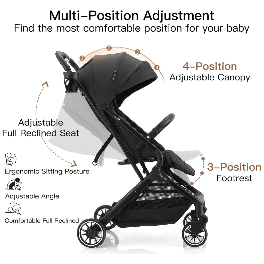 Black Lightweight Fold Baby Stroller with Canopy and Cup Holder Z78025