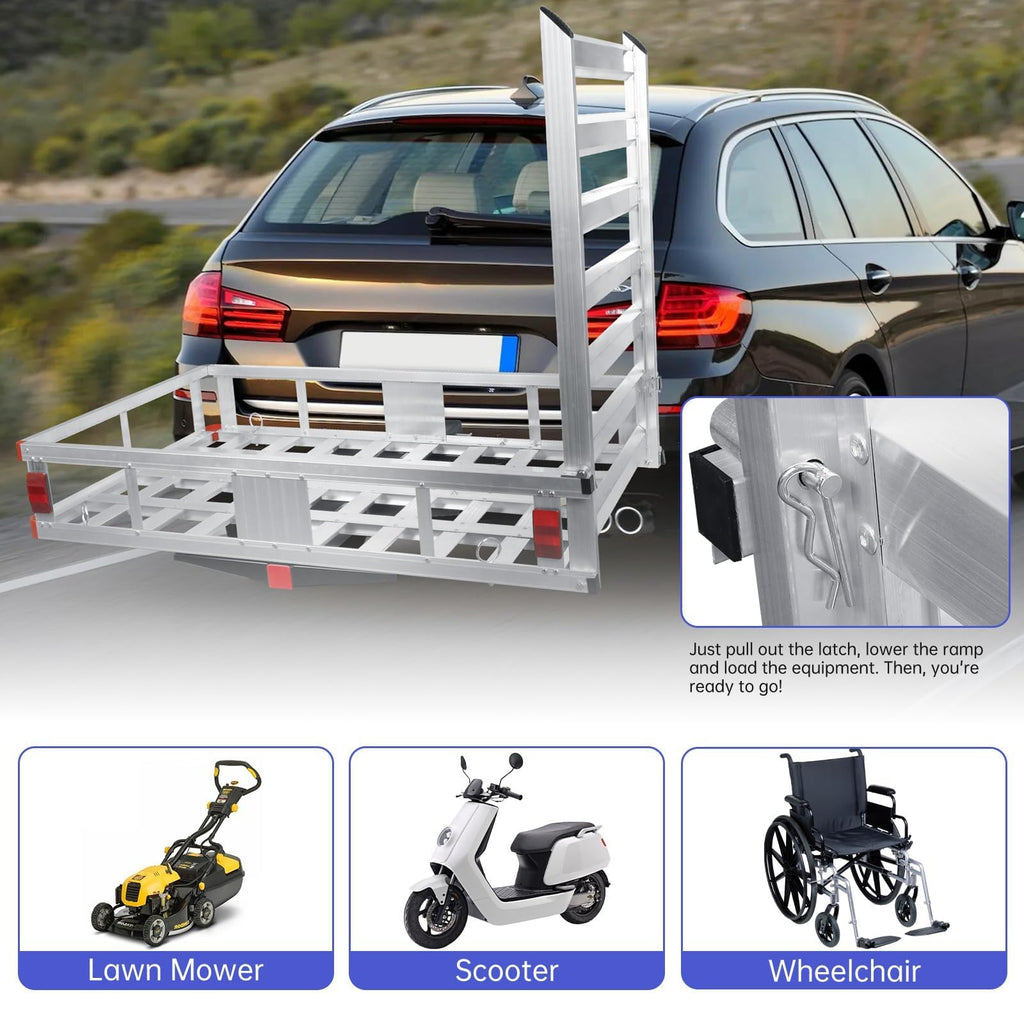 50" x 30" Aluminum Trailer Hitch Cargo Carrier with 41.5" Ramp A35768