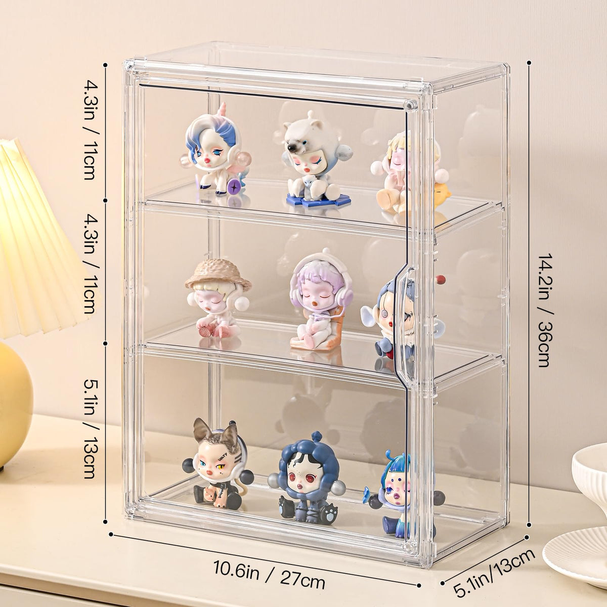 3 Tier Clear Acrylic Display Case with Magnetic Door C950