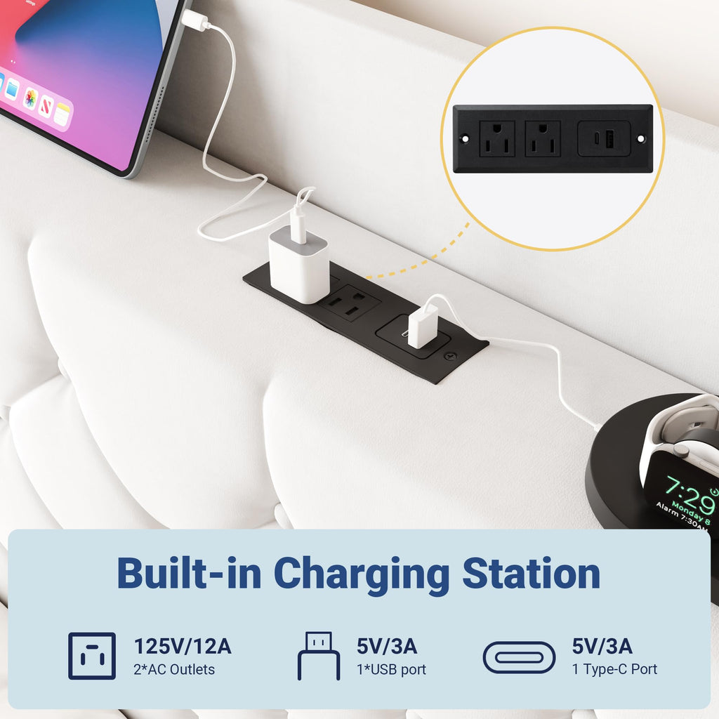 Queen Bed Frame with Storage Headboard and Charging Station P487