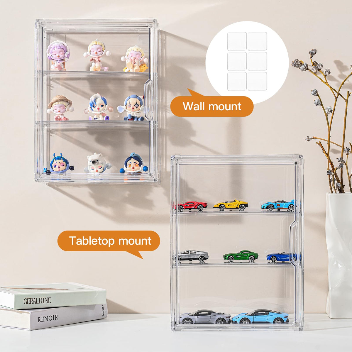 3 Tier Clear Acrylic Display Case with Magnetic Door C950