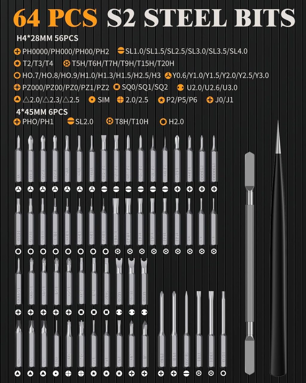 67 in 1 Cordless Electric Precision Screwdriver Set with 62 S2 Steel Bits N31208