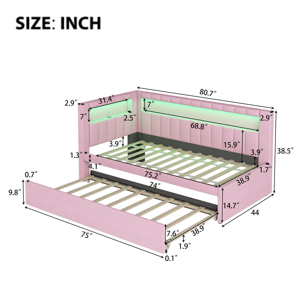 Pink Upholstered Twin Size Daybed with Trundle D621