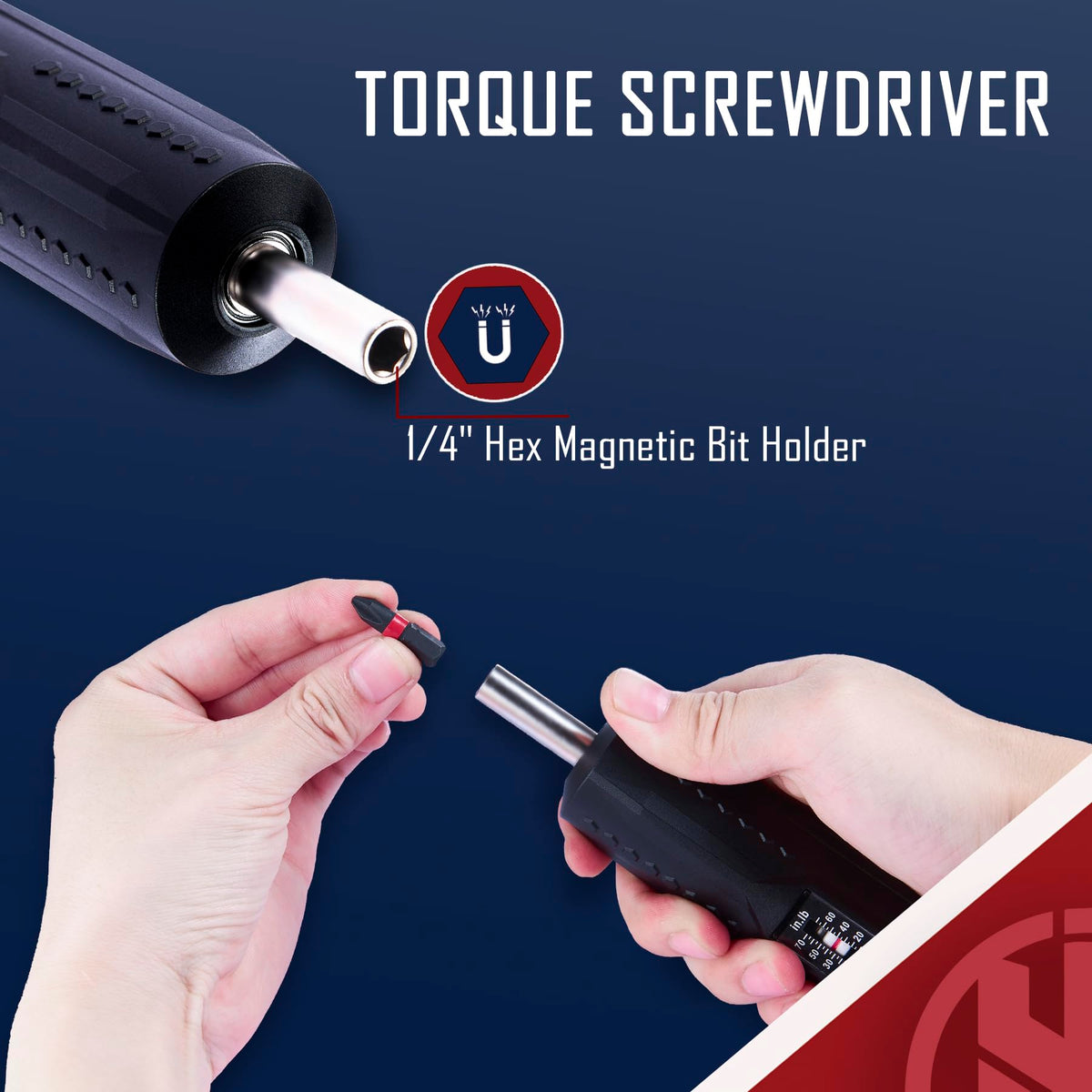 Torque Screwdriver Wrench Set 10-70 Inch Pounds with T-bar Handle, 40 Hex Bits, 1/4" Socket, Black G5608
