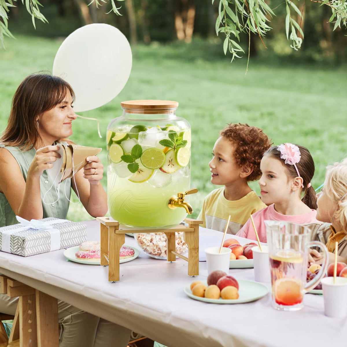 2 Pack Natural Bamboo Beverage Dispenser Stand S3763