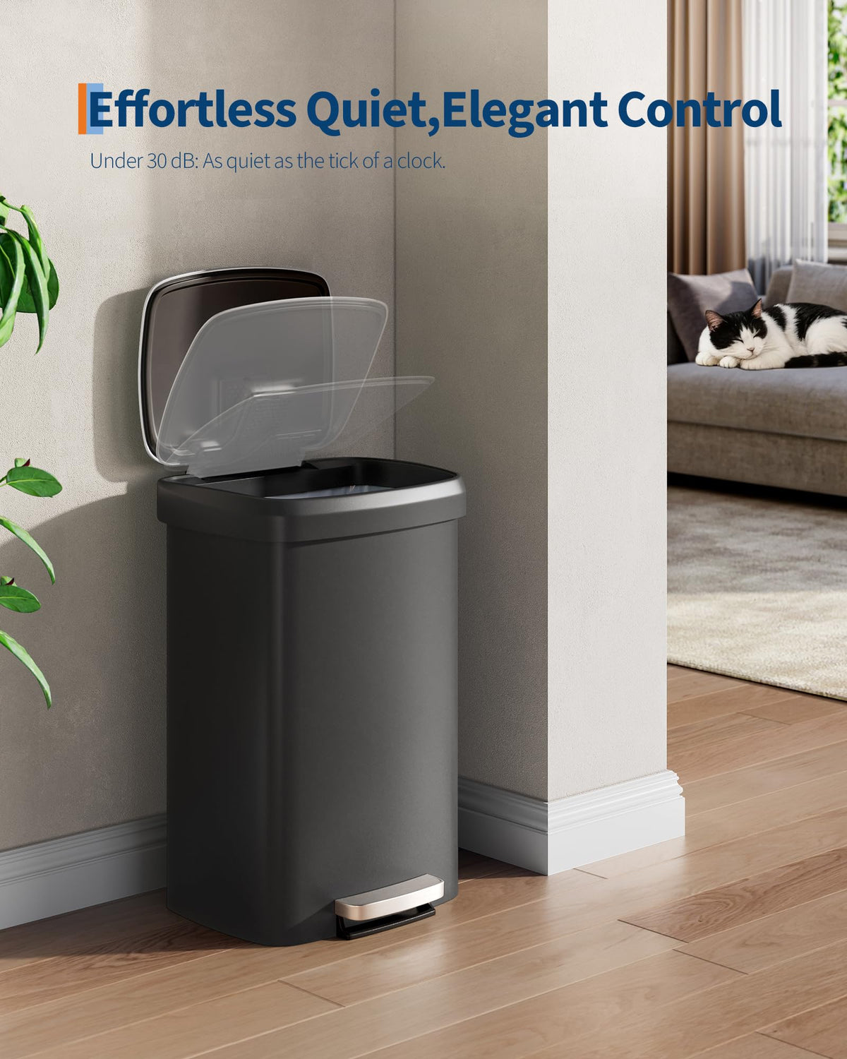 13 gal / 50 L Plastic Trash Can with Lid T733250