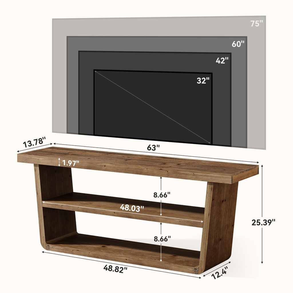 63" Solid Wood 3-Tier TV Stand I2224