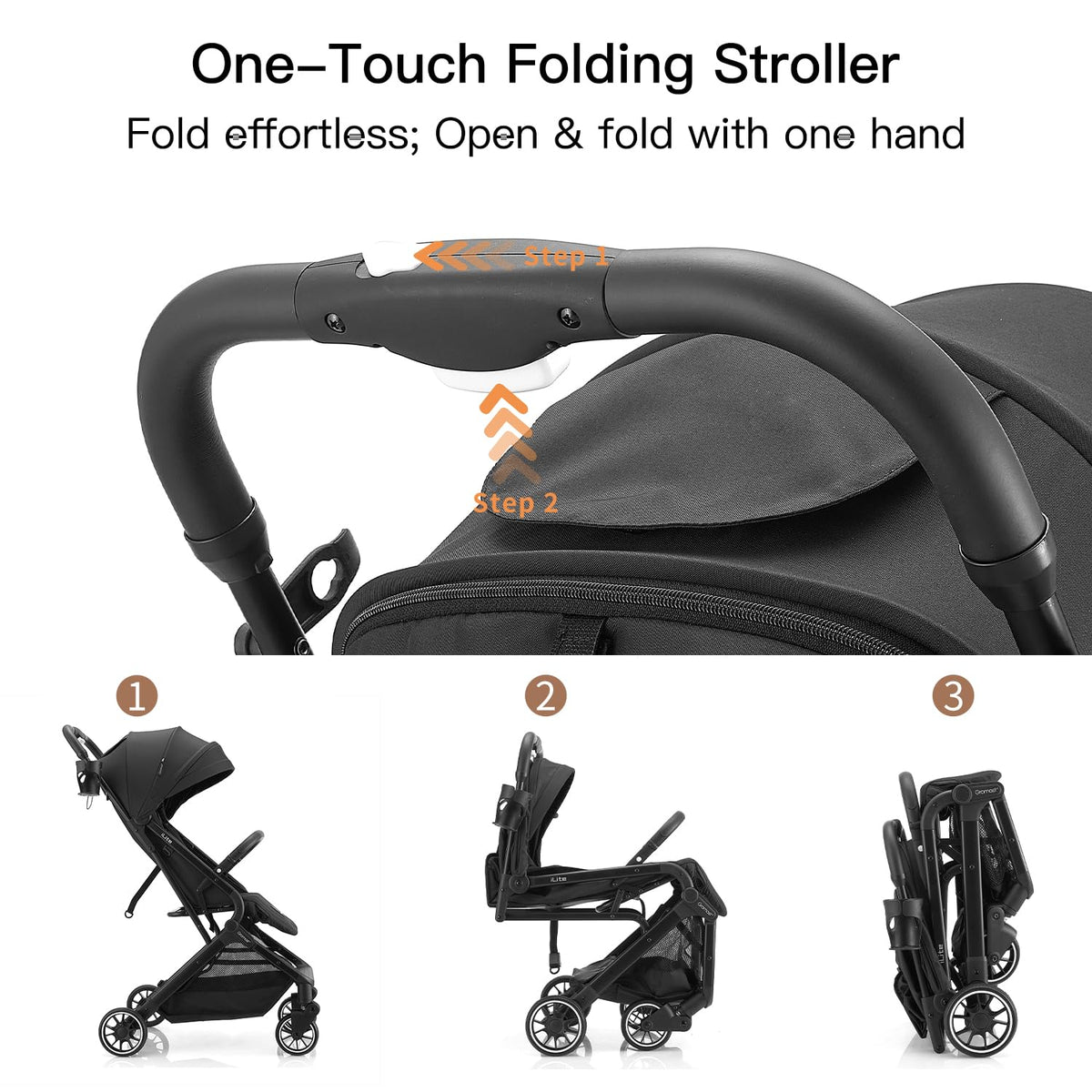 Black Lightweight Fold Baby Stroller with Canopy and Cup Holder Z78025