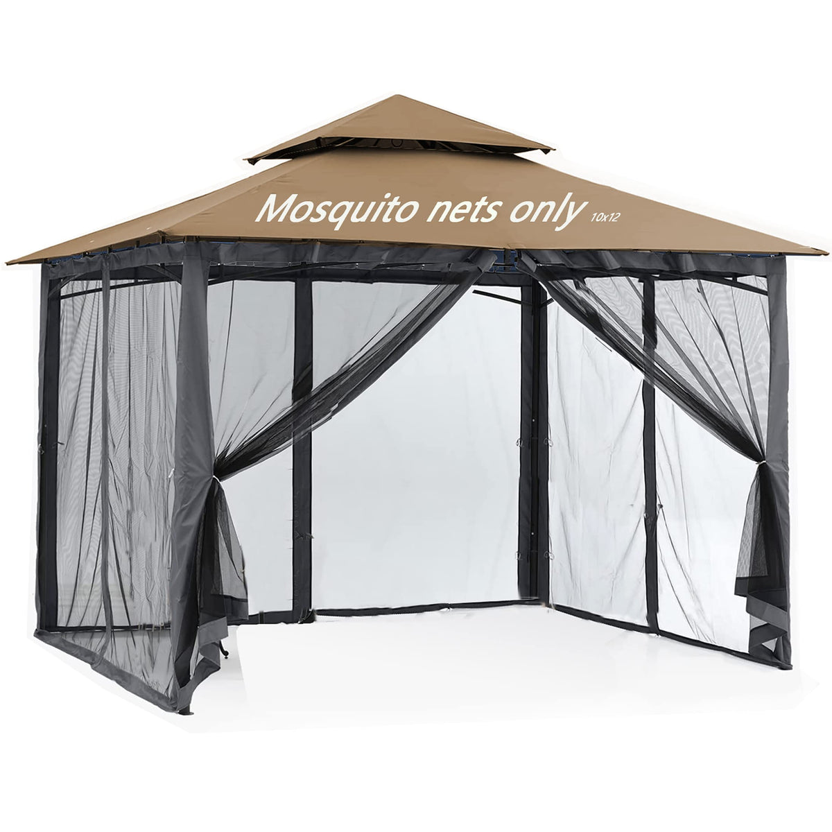 10x12 Gazebo Replacement Mosquito Netting 4-Panel Sidewall Screen with Zipper Black Y782