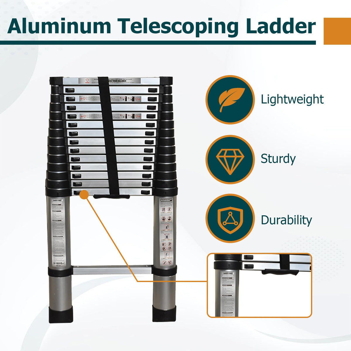 14.5 FT Aluminum Telescoping Ladder 330LB Capacity V258