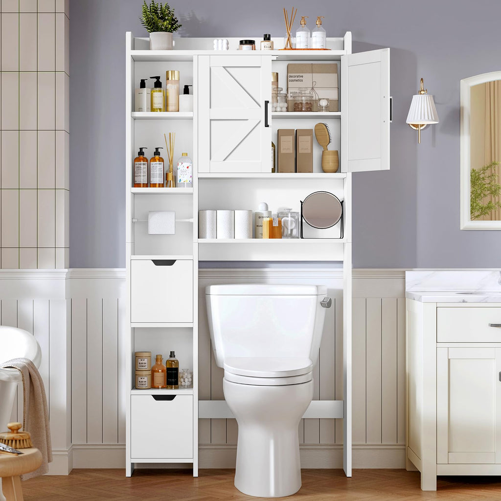 White Over the Toilet Storage Cabinet with 2 Removable Drawers V793277
