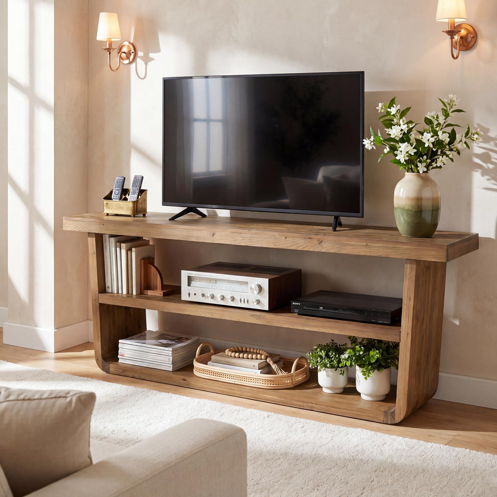 63" Solid Wood 3-Tier TV Stand I2224