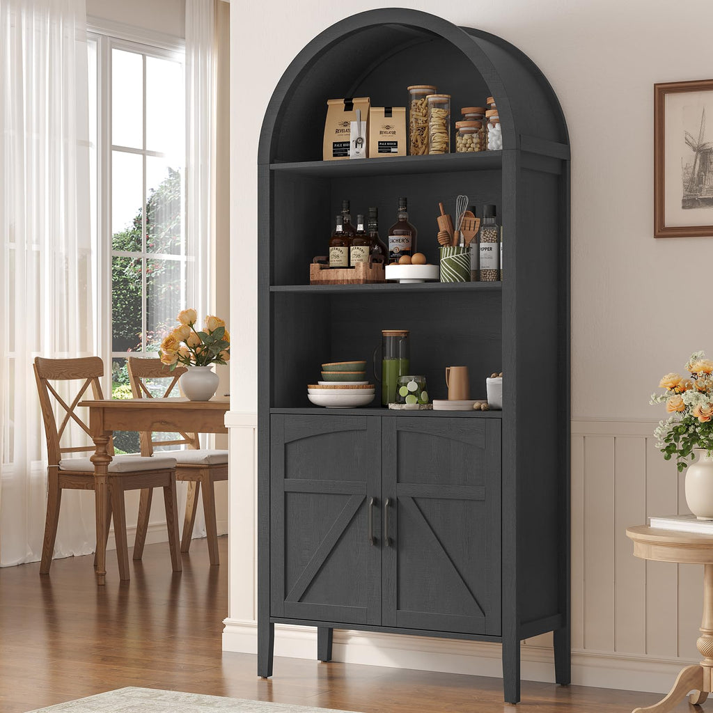 Black 5-Tier Arched Bookshelf with Door S231147