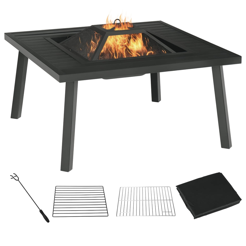 34" Fire Pit with Grill Spark Screen Poker Cover Black E67706