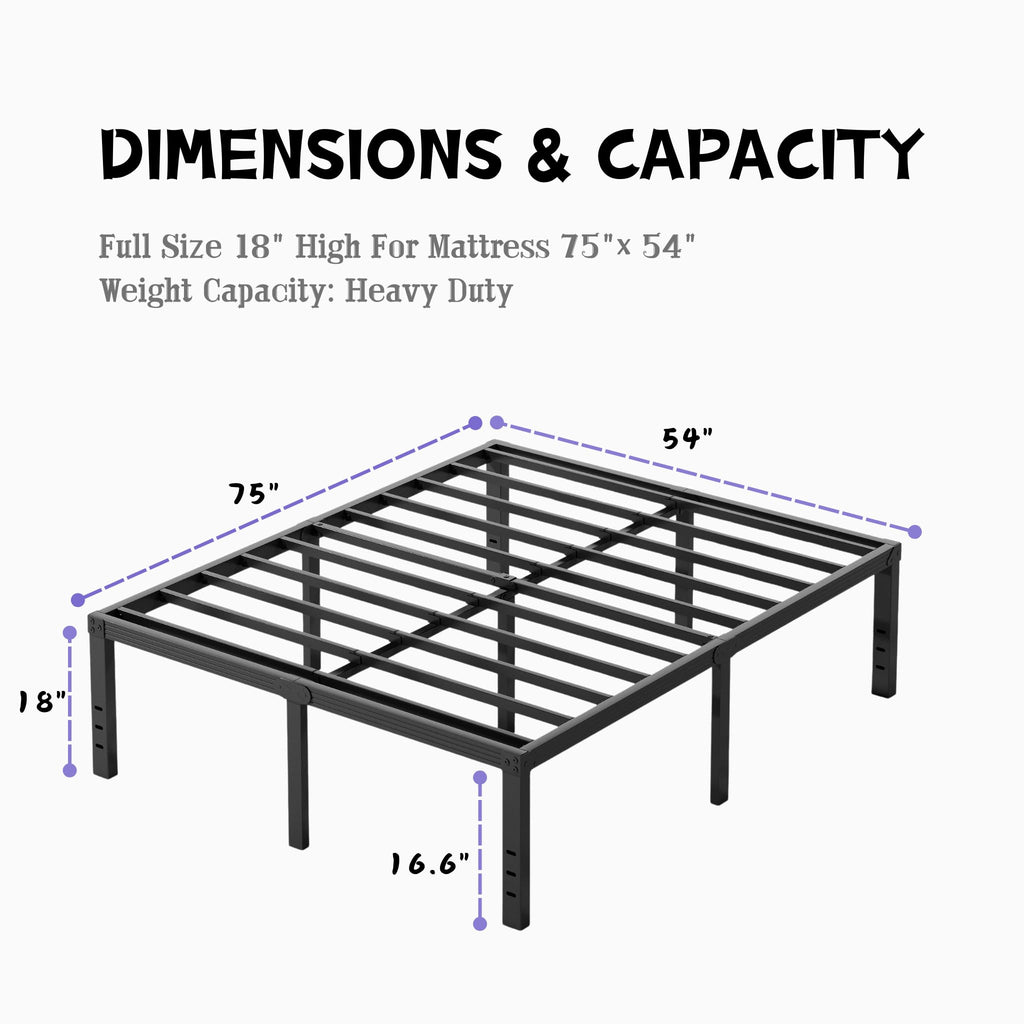 18 Inch High Metal Full Size Platform Bed Frame, Black X658399